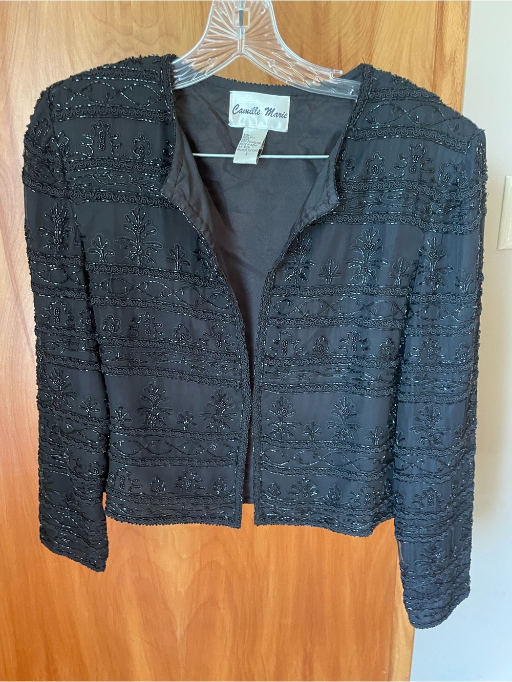 100% Silk Black Beaded Jacket - Women's Elegant Evening Coat